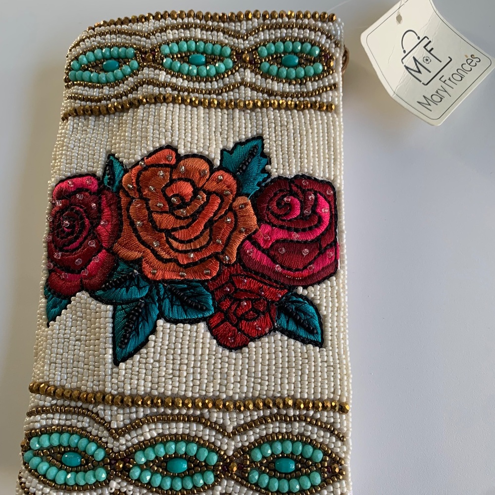 Mary Frances Beaded Floral Clutch in Cream and Red